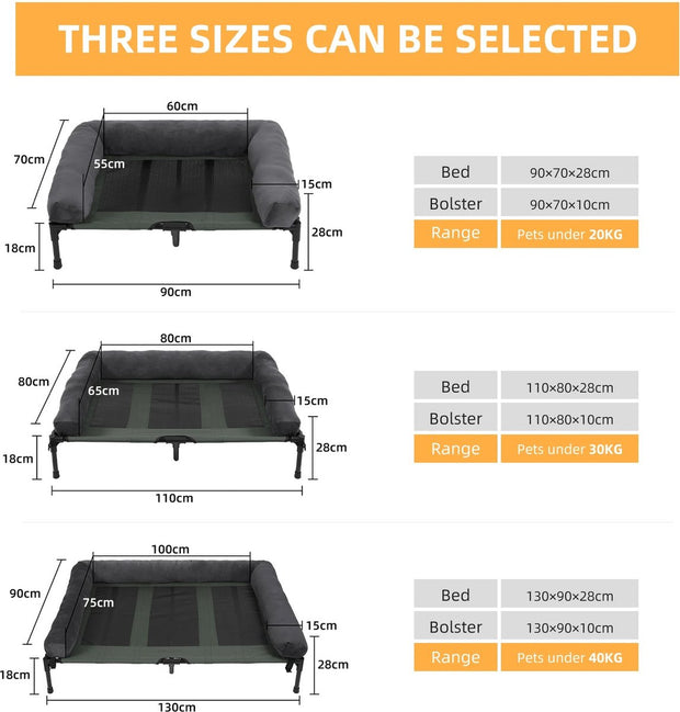 XXL Dog Bed - Dog Sofa - Dog Bench - Elevated - Pet Basket - Pet Cushion - Pet Mat - Pet Bed - For Indoor and Outdoor Use - Lounger - Removable Plush Bolster - Cooling for the Summer