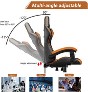 Gaming Chair - Gaming Chair - Ergonomic Pu Leather Computer Chair - Office Chair with Headrest and Lumbar Support - Racing Chair Black