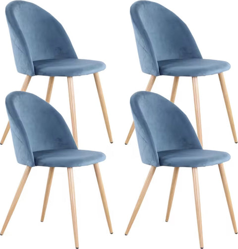 Eetkamerstoel - Set van 4 - Fluweel eetkamerstoel - Stoel - Eettafel stoel - 4 stuks - Houten poot - Blauw