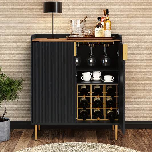 Wijnkast – Wijnrek – Wijnhouder – Wijnmeubel – Wijnkast Retro 9 Flessen Zwart – Massief Hout – Vrijstaand Ontwerp