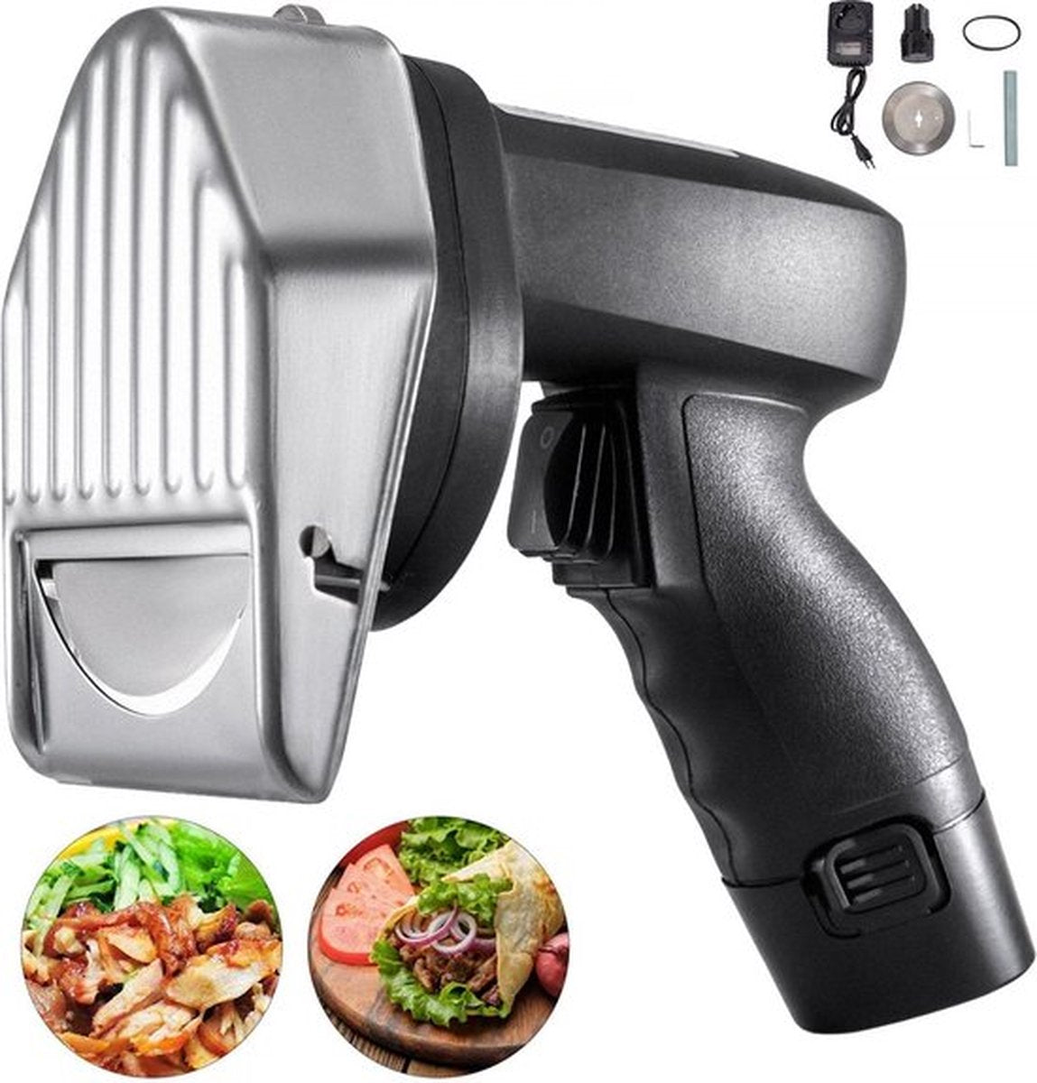 Snijmachine - Vlees Elektrische Kebabsnijder - Elektrisch Shoarma-mes - Vlees Snijder -  Draadloos - 2 Bladen - 0-8mm Dikte - Gekarteld lemmet - QUORE