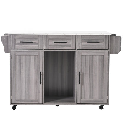Dressoir – Opbergkast – Ladekast – Buffetkast – Wandkast – Grijs Houten Fineer – Wit Marmeren Werkblad – Inklapbare Werktafel – Compact 139x46(71)x91,5 cm