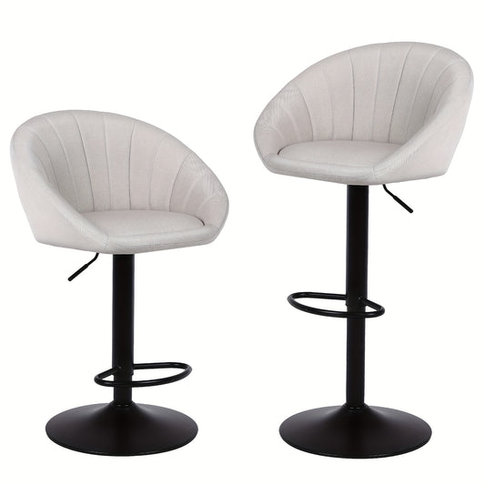 Receptiestoel – Wachtruimtestoel – Vergaderstoel – Eetkamerstoel – Bureaustoel – Hoogte Verstelbaar – Luxe Beige Linnen Bekleding – Met Ergonomische Rugleuning – Set van 2