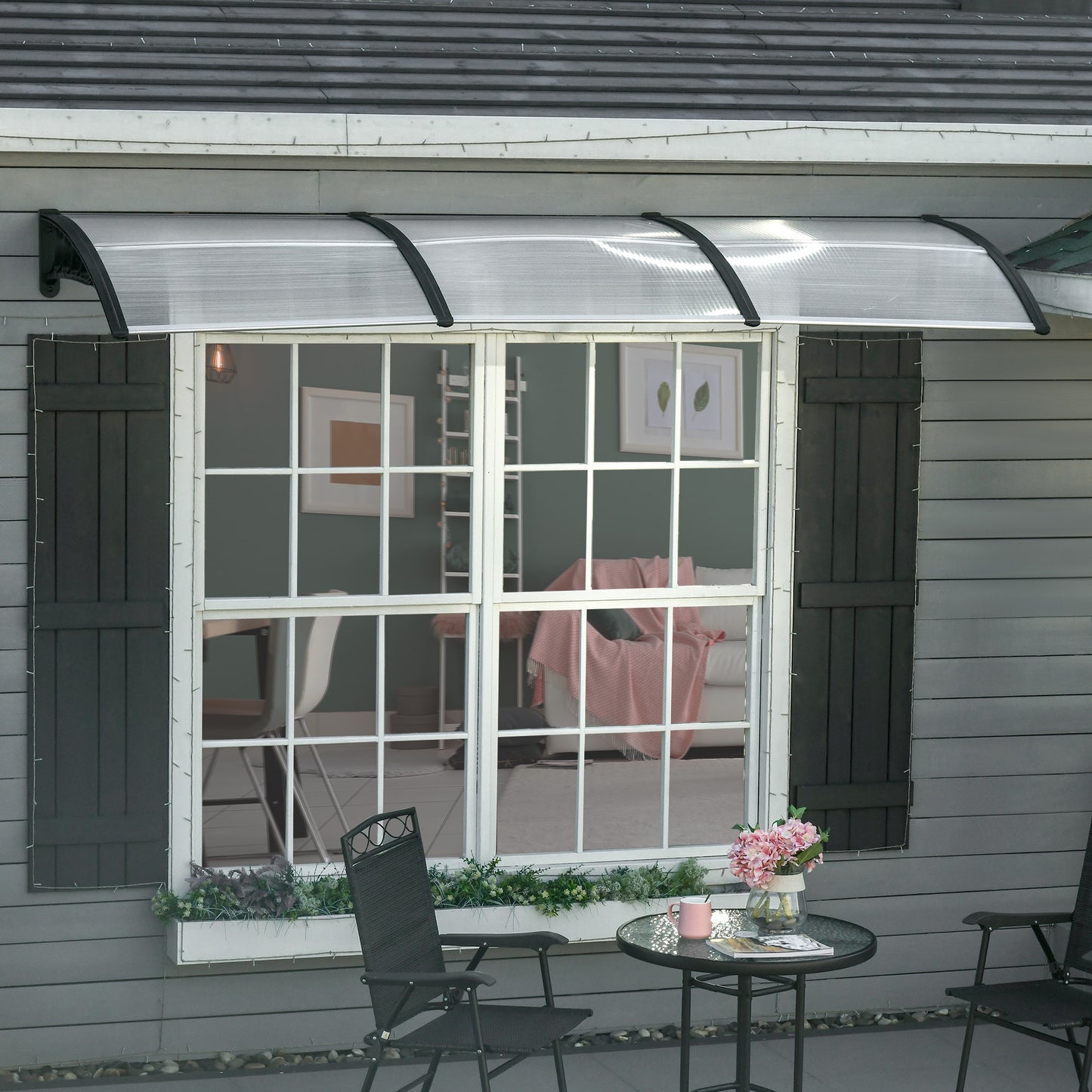 Voordeuroverkapping – Deurluifel – Overkapping – Zonwering – Luifel – Zwart Aluminium Frame – Transparant 5 mm Polycarbonaat Dak – UV- en Weerbestendig