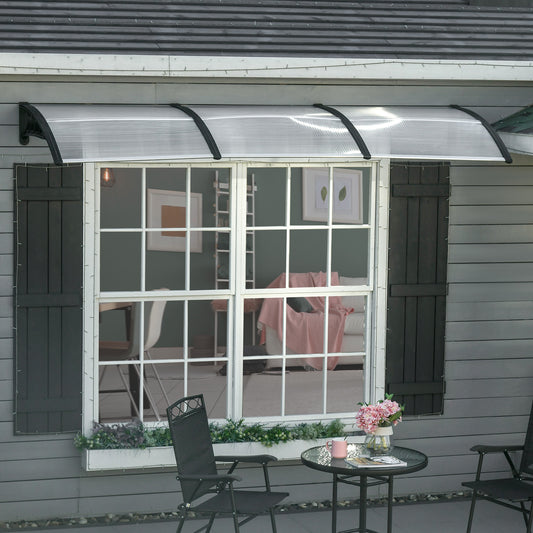 Voordeuroverkapping – Deurluifel – Overkapping – Zonwering – Luifel – Zwart Aluminium Frame – Transparant 5 mm Polycarbonaat Dak – UV- en Weerbestendig