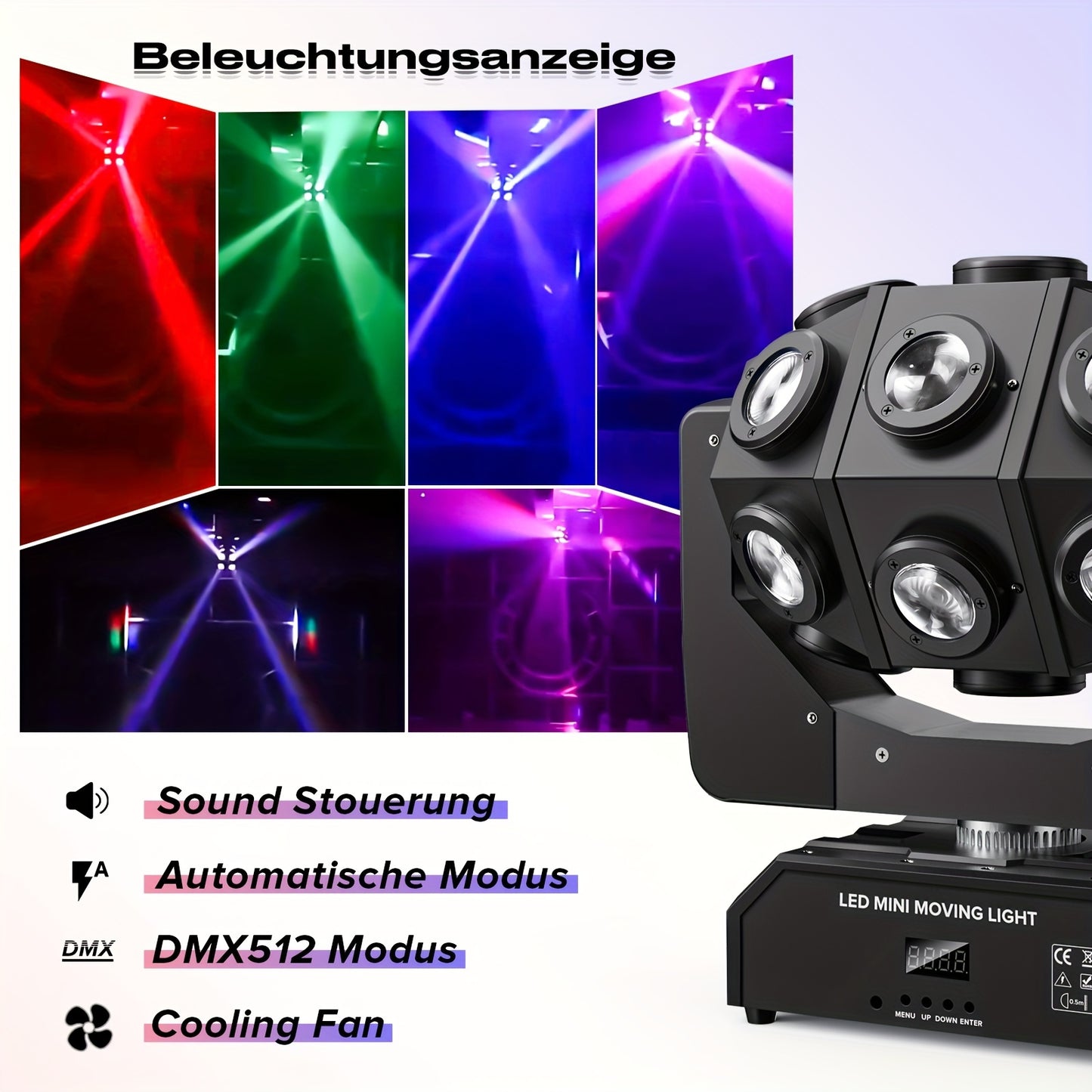 270W Moving Head LED Spot – RGBW Stage Licht – DJ Licht – Discotheek Verlichting – Party Verlichting – 18 LED’s – DMX512 & Geluidsactivatie - QUORE