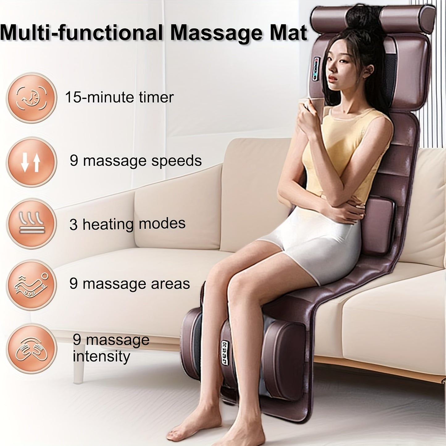 Massagekussen – Massagekussen Elektrisch – Nekmassage Apparaat – Shiatsu Massagekussen – Massage Mat Volledig Lichaam – 9 Massagemodi & 9 Snelheidsstanden – Afneembaar Nekkussen & Verwarmingsfunctie