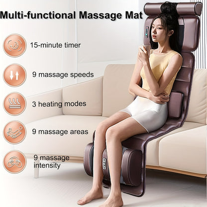 Massagekussen – Massagekussen Elektrisch – Nekmassage Apparaat – Shiatsu Massagekussen – Massage Mat Volledig Lichaam – 9 Massagemodi & 9 Snelheidsstanden – Afneembaar Nekkussen & Verwarmingsfunctie