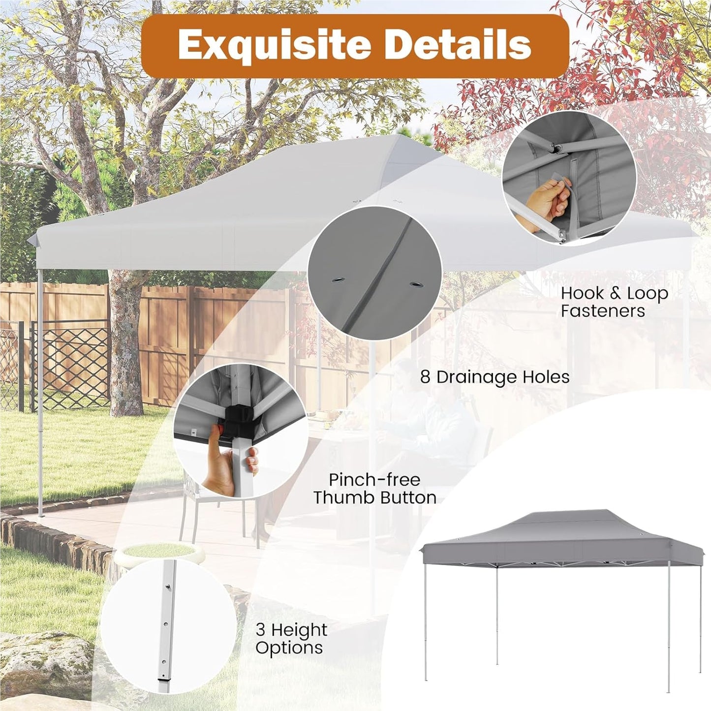 Partytent – Paviljoen – Easy-Up Tent – Vouwtent – Feesttent – Grijs – 3x4,5 Meter – Waterdicht Oxford Polyester – Verstelbare Hoogte Met Wieltjes