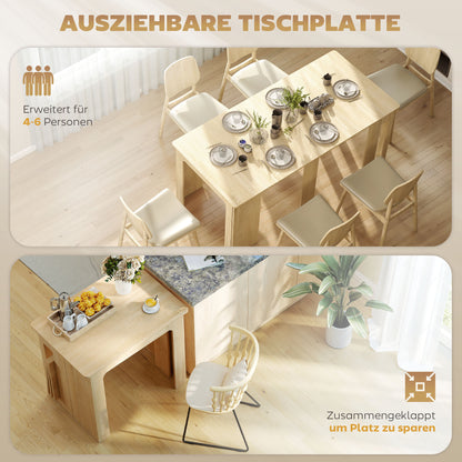 Uitschuifbare Eettafel – Uitklapbare Tafel – Keukentafel – Eetkamertafel – Vouwtafel – Natuurlijk Design – 60-180x85x75 cm – Stevig Spaanplaat
