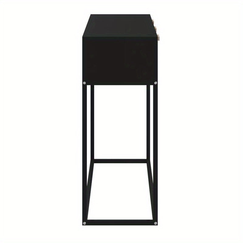 Elegant Black 3-Tier Sideboard with Natural Wood Panels and X-Shape Metal Frame, 104.14cm x 30.48cm x 76.2cm - Ideal for Bedroom, Living Room, Office, or Veranda, Cute Room Decor, Standing Shelf