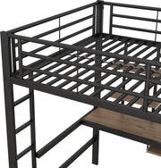 Kinderbed - Zonder Matras - Zonder Stoel - Metalen Bedframe met Bureau en Twee Boekenplanken - Geschikt voor Kinderen - Tieners en Volwassenen - 140x200 cm - Zwart