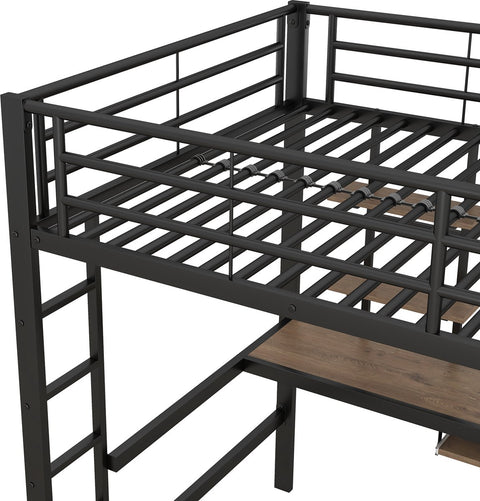 Kinderbed - Zonder Matras - Zonder Stoel - Metalen Bedframe met Bureau en Twee Boekenplanken - Geschikt voor Kinderen - Tieners en Volwassenen - 140x200 cm - Zwart