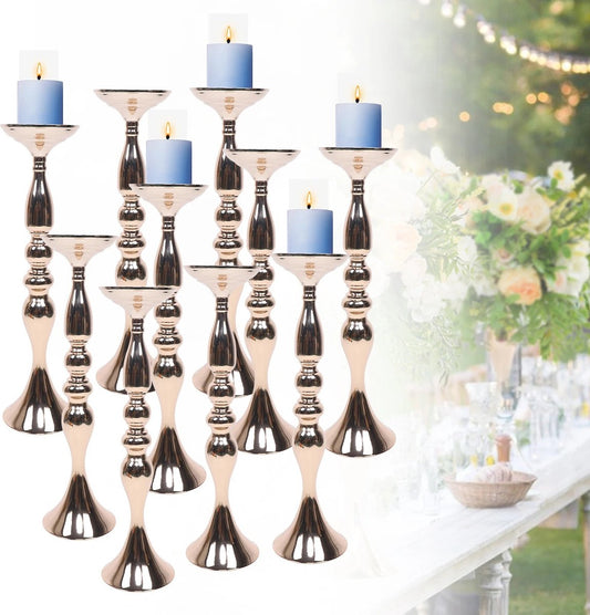 Set of 10 Gold Candlesticks - 50cm Candle Holder and Flower Stand for Wedding Decoration - Table Decoration Vase and Candle Holder