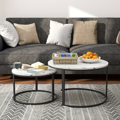Ronde Salontafel – Bijzettafel – Sofa Tafel – Decoratieve Tafel – Kleine Tafel – 2-in-1 Set – Hoogglans Wit – Stijlvol Industrieel Design