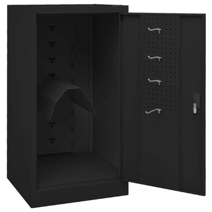 Werkplaatskast – Opbergrek – Gereedschapskast – Werkplaatsmeubel – Stellingkast – Zwart Staal – Verstelbare Haken & Afsluitbare Deur – 53x53x105 cm