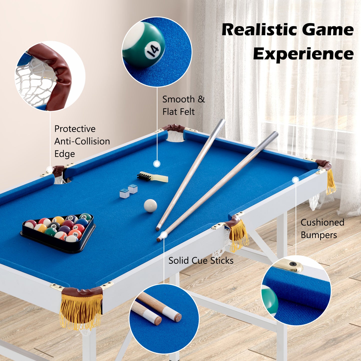 Opvouwbare Pooltafel – Biljarttafel – Speeltafel – Billiardtafel – Tafelbiljart – 122 cm Compact Formaat – Inclusief Compleet Accessoireset