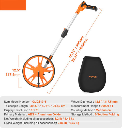 Meetwiel - Met Precisietandwielstructuur - 4-Delige Telescoopsteel - Resetknop Met Één Druk Op De Knop - Abs + Aluminiumoxide-Materiaal - Geschikt Voor Taxatie Van Eigendommen - Onderzoek Van De Plaats Delict En Wetshandhaving