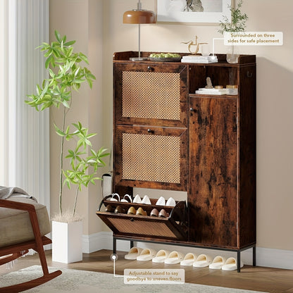 Schoenenkast Rattan – Schoenopberger – Schoenrek – Schoenopberger Kast – Schoenen Organizer – Verstelbare Planken – Duurzaam MDF & Hout