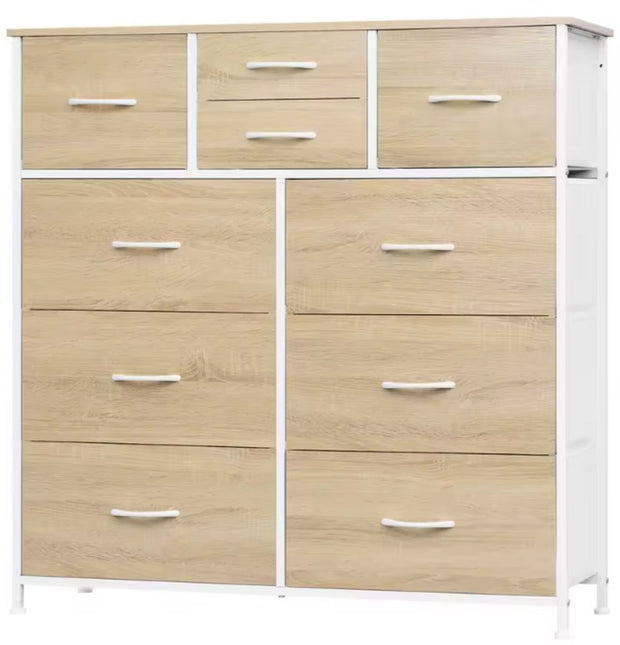 Ladekast met 8 Lades - Metalen Frame & Houten Top - Light Oak - Voor Slaapkamer, Woonkamer of Hal - Zijplank & Verstelbare Voetjes - Stabiel & Ruimtebesparend - 100x100x30 cm