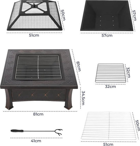 Vuurkorf Met Vonkbeschermer - Terrashaard - Buitenkachel - Vuurkorf Voor Buiten - Garden Fire Bowl - with Spark Protection - Grill Grate - 3-in-1 - Metal Fire Pit - 81cm - for Garden - BBQ - Outdoor - Camping - Picnic - Cooking - Zwart