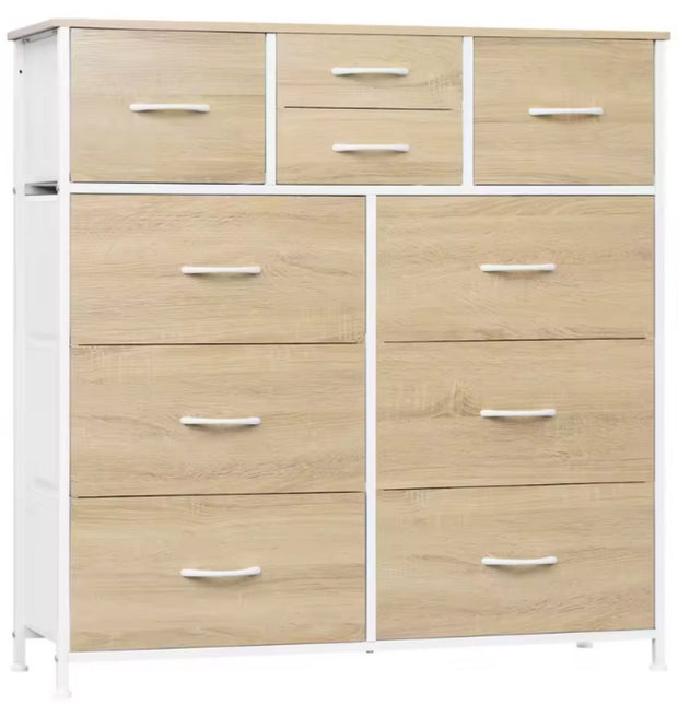 Ladekast met 8 Lades - Metalen Frame & Houten Top - Light Oak - Voor Slaapkamer, Woonkamer of Hal - Zijplank & Verstelbare Voetjes - Stabiel & Ruimtebesparend - 100x100x30 cm