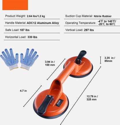 NBR Zuignap - met φ119mm Vacuümheffer - Handvat van Aluminiumlegering - Draagvermogen 85-150kg - Bedrijfstemperatuur -20-60℃ - Krachtige Zuigkracht
