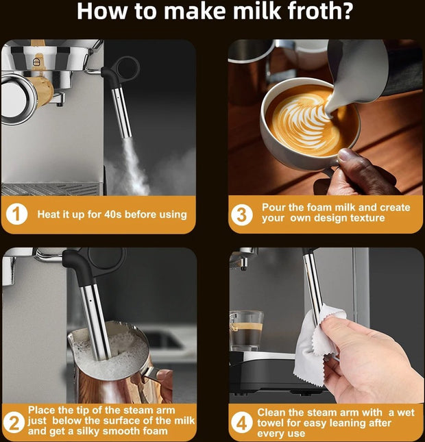 Espressoapparaat - Professionele Kwaliteit - 20 Bar - Semi-automatisch - Melkopschuimer - Inclusief Koffiemolen - Barista - Espresso - Cappuccino - Latte en Mocha