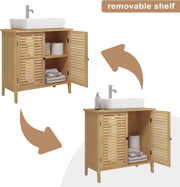 Wastafel Meubel - Badkamer Kastje Onder Wastafel - Wastafelonderkasten - Wastafel Onderkast Met Uitsparing - 60X30X60Cm - Bamboe