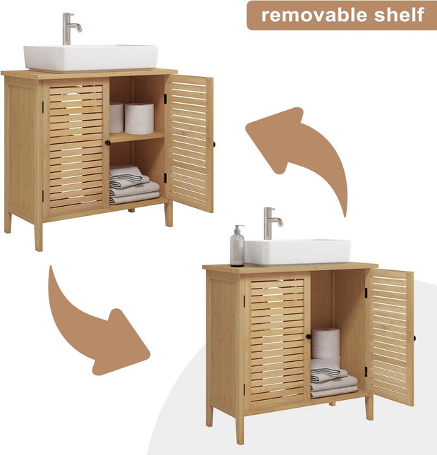 Wastafel Meubel - Badkamer Kastje Onder Wastafel - Wastafelonderkasten - Wastafel Onderkast Met Uitsparing - 60X30X60Cm - Bamboe