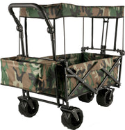 Opvouwbare Bolderkar - Tuinwagen met Dakje en 2 Klittenbandsluitingen - Max. Draagvermogen 100 kg - Tuinkar met 4 Universeel Wielen - Kamperen - Barbecues - Picknick - Camouflage