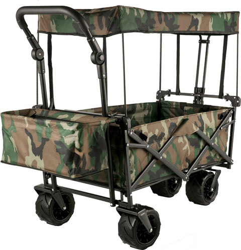 Opvouwbare Bolderkar - Tuinwagen met Dakje en 2 Klittenbandsluitingen - Max. Draagvermogen 100 kg - Tuinkar met 4 Universeel Wielen - Kamperen - Barbecues - Picknick - Camouflage