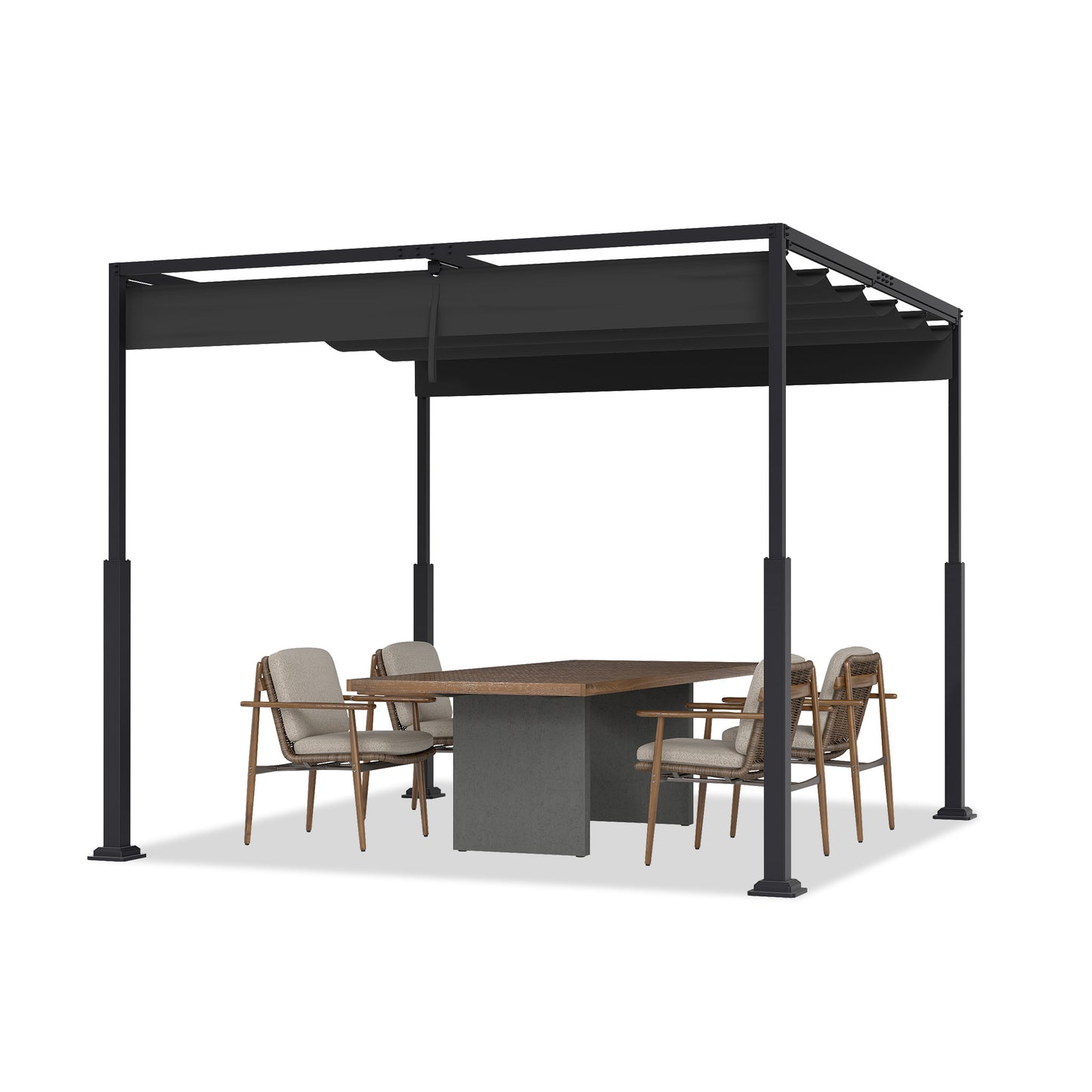 Pergola – Tuinoverkapping – Prieel – Terrasoverkapping – Balkonoverkapping – 3 x 3 meter – Stevig Metalen Frame – Verstelbare Schaduw