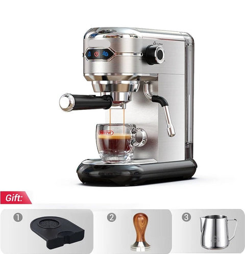 Espresso Machine - Espresso Machine - Verse Espresso, Cappuccino Of Koffie - 19 Bar - Semi- Automatisch - Zowel Hete Als Koude Bereidingen - Slank Model - 1,1 Liter Water Reservoir - Incl Stamper, Melk opschuim kan En Rubber Mat - Ex Koffiemolen