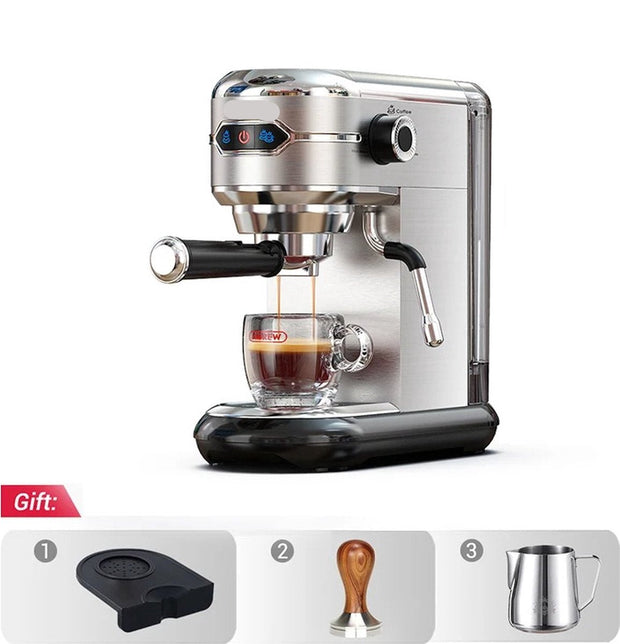 Espresso Machine - Espresso Machine - Verse Espresso, Cappuccino Of Koffie - 19 Bar - Semi- Automatisch - Zowel Hete Als Koude Bereidingen - Slank Model - 1,1 Liter Water Reservoir - Incl Stamper, Melk opschuim kan En Rubber Mat - Ex Koffiemolen