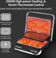 Contactgrill -Tosti Apparaat - Bakplaat - 6-in-1 - 2000W - Uitneembare Platen - Extra Groot - Anti Aanbak - 180° Uitklapbaar - Snel Schoon