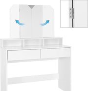 Kaptafel met 3-delige inklapbare spiegel 100x40x140 cm Wit ML-Design