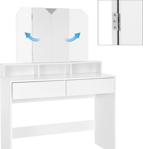 Kaptafel met 3-delige inklapbare spiegel 100x40x140 cm Wit ML-Design