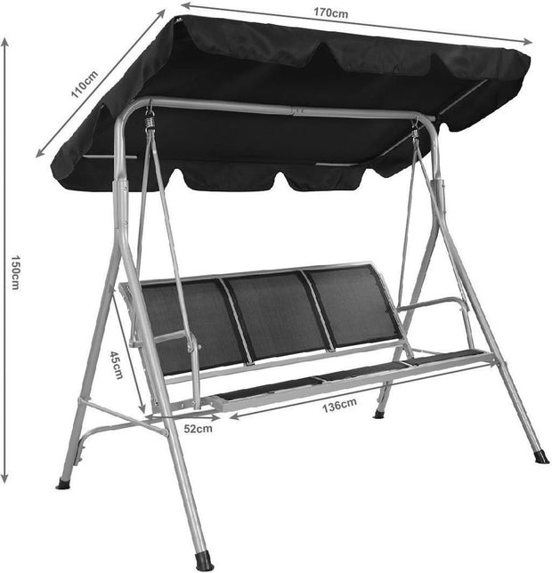 Schommelzitje - Schommelbank - Ligstoel met zonnedak - 3-zits - Lichtbruin/Beige