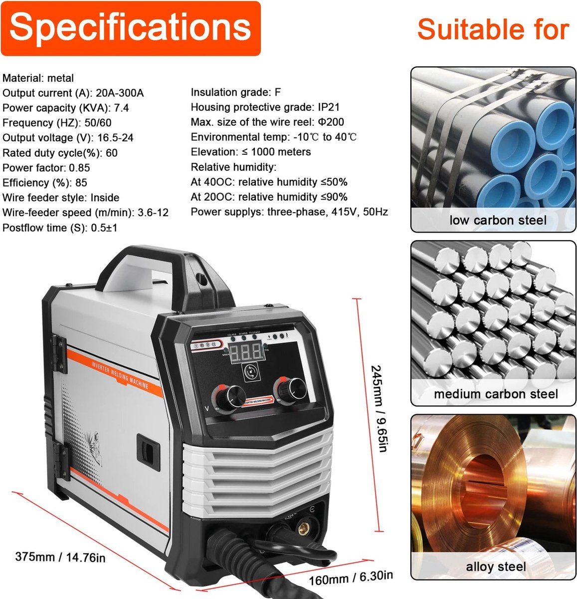 Welding Machine - Electric Welder - Multifunctional - 4 in 1 MIG MMA MAG TIG - Inverter Welder - Portable Electric Welding Machine - Intelligent Welder - Gray