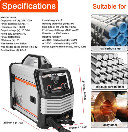 Welding Machine - Electric Welder - Multifunctional - 4 in 1 MIG MMA MAG TIG - Inverter Welder - Portable Electric Welding Machine - Intelligent Welder - Gray