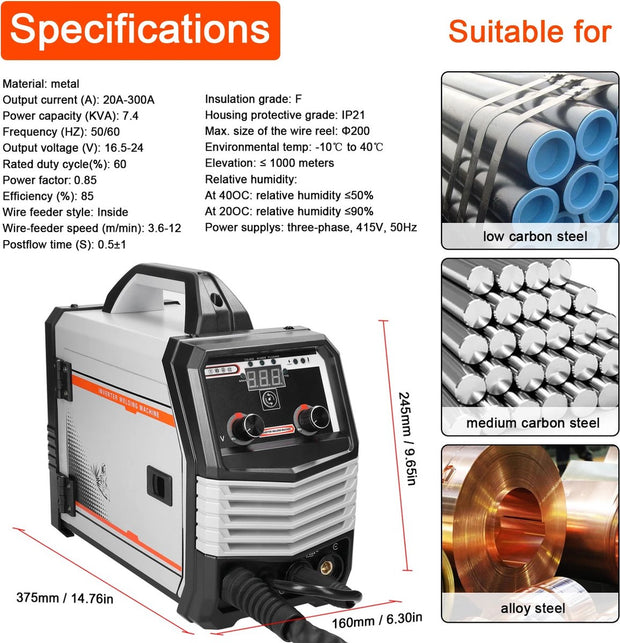 Lasmachine - Elektrische Lasser - Multifunctioneel - 4 in 1 MIG MMA MAG TIG - Inverter Lasser - Draagbare Elektrische Lasmachine - Intelligente Lasser - Grijs
