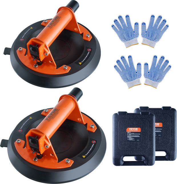Set van 2 Glazen Zuigheffers - NBR - φ203mm Diameter - Draagvermogen 99-278kg - Bedrijfstemperatuur -20-60℃ - Platenheffer Vacuümzuignap - met ABS Handvat - Opbergdoos Handschoenen