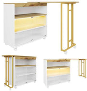 Uitschuifbare Bartafel met Opbergruimte - Moderne Verplaatsbare Bartafel - Telescopische Bartafel met LED - Bartafel - Bistrotafel - Hoge Tafel - Kookeiland - Bistrotafel - (138-204×39×105cm) - Wit & Goud