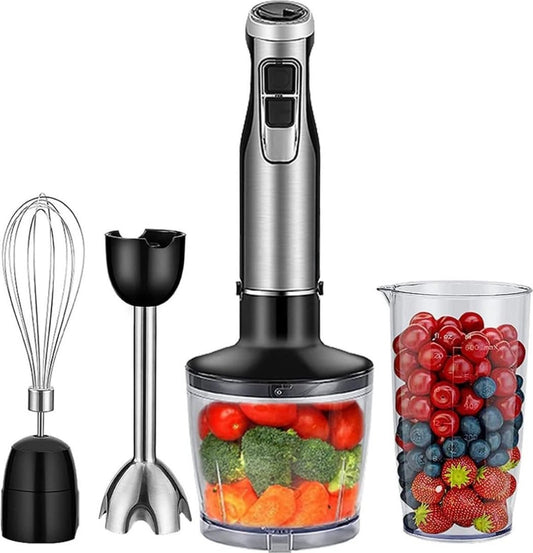 Staafmixers - Handmixer - Elektrische Onderdompelingsmixer - 4 in 1 - 600W - Inclusief Slijpmachine En Beker - RVS Ijsbladen
