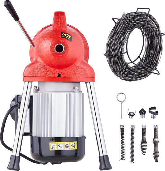 Afvoerreinigingsmachine - Elektrische Pijpreiniger - Handmatige Invoer - Toiletten - Gootstenen - Huishoudelijk en Commercieel Gebruik - 250W - Met 7-delige Snijgereedschappen - 20 m x 16 mm Kabel