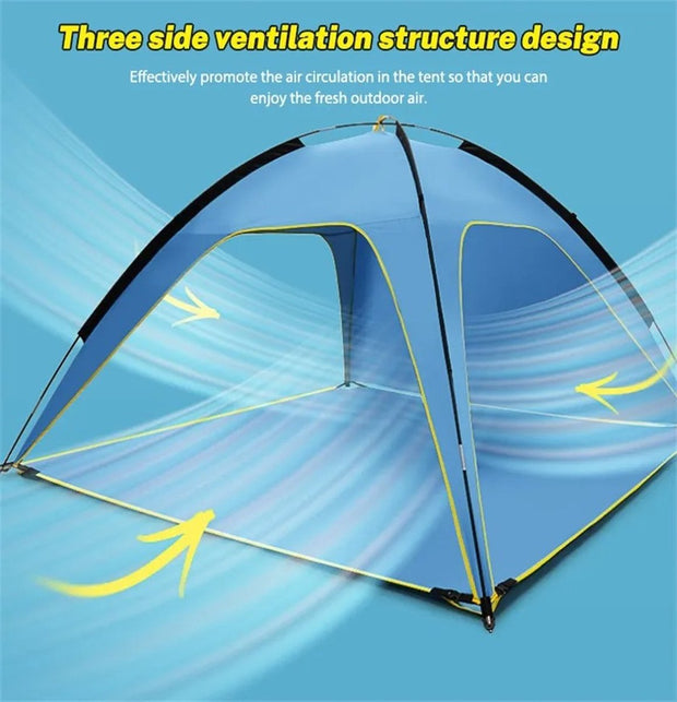 Ruime Strandtent - Snelle Opzetconstructie - Tot 4 Personen - 3-Zijden Ventilatie - Zonbescherming met Zilvercoating - Bodem Demontabel - Blauw - 210x210x130 cm