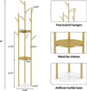 Kapstokken - Kapstok staand - Garderoberek - Goud met marmer - 172.5 cm hoog