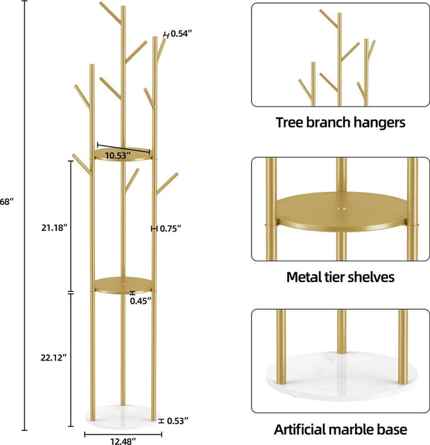 Kapstokken - Kapstok staand - Garderoberek - Goud met marmer - 172.5 cm hoog