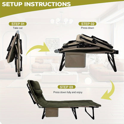 Extra Breed Campingbed – Inklapbaar Campingbed – Opvouwbaar Bed – Tuinbed – Reisbedd – 6-Voudig Verstelbare Rugleuning – Stevig IJzeren Frame & Lichtgewicht Ontwerp